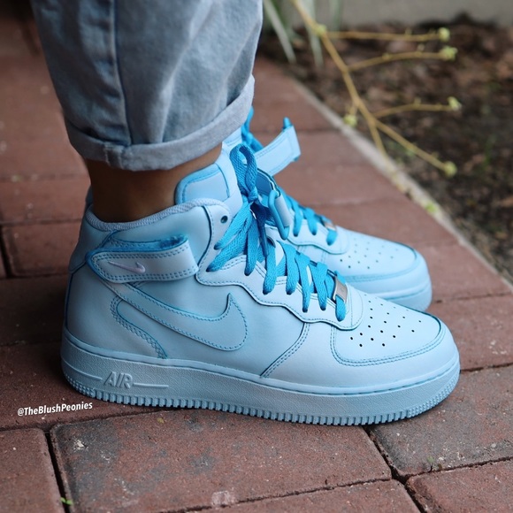 Nike Air Force 1 Mid Custom Light Blue Dip Dyed Sneakers For MEN - Picture 8 of 10
